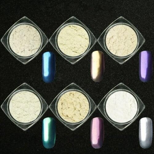 6 Boxes Mermaid Nail Glitter Powder FPB-49 Gradient Shimmer Glitters Pigment Nails Powder Dust Laser Nail Art Decorations 1g/Box