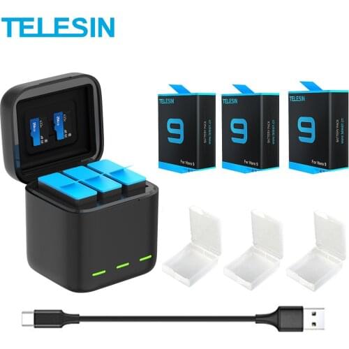 TELESIN Battery 1750 mAh for GoPro Hero 9 3 Ways LED Light Battery Charger TF Card Battery Storage For GoPro Hero 9 Black