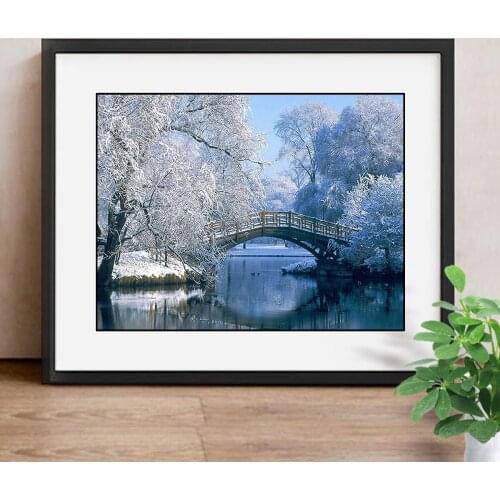 DIY Diamond Painting Landscape Full Square Picture Of Rhinestone Home Decor Winter Rime Mosaic Diamond Embroidery Brige