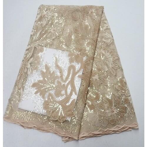 Free shipping high quality gold sequins french velvet African lace fabric embroidered beaded bridal Nigerian wedding tulle lace
