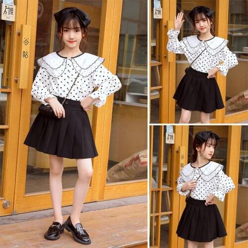 2021 autumn Long Sleeve Baby Girls Polka dot Blouses Chiffon Kids Shirts Leisure Teens Tops Child Clothes for 6 8 10 12 Years