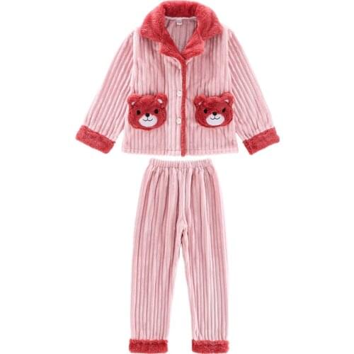 Childrens Pyjamas Girls Flannel Thickening Kids Fall Winter Coral Fleece Warm Clothes Girl Cuhk Boy Household Pink Gray Sets