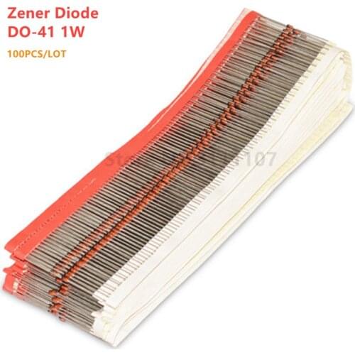 100PCS 1W Zener Diode DO-41 3V3 3V9 4V3 4V7 5V1 5V6 6V2 7V5 8V2 9V1 10V 12V 13V 15V 18V 24V 30V 1N4733A 1N4742A 1N4728A