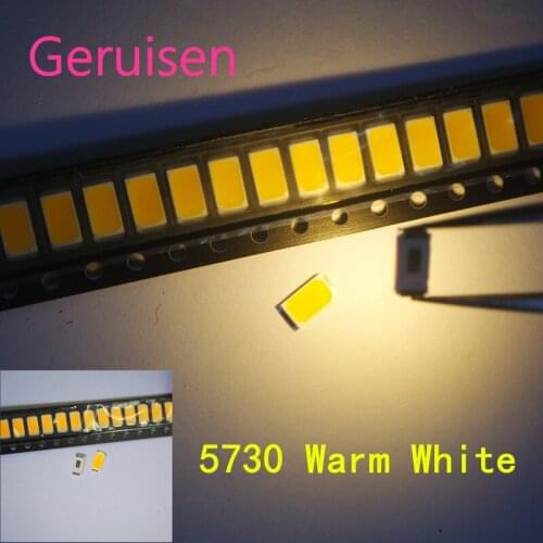 For 100PCS 5630 SMD LED 5730 Warm White Low-Mid Power diodes 0.5W 50-60LM CCT4000-4500K I(Ma):150MA CHIP Free warm hite