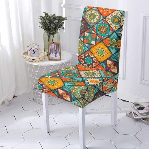 Mandala Elastic Dining Chair Cover Stretch Seat Cover for Banquet Wedding Restaurant Hotel Anti-dirty housse de chaise 1/2/4/6PC