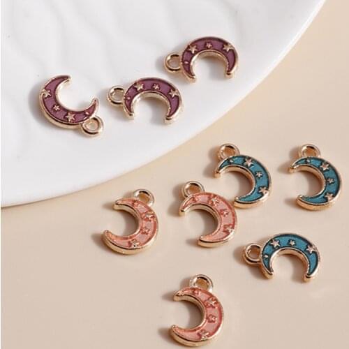 10pcs 6*10mm Enamel Crescent Moon Charms for Necklaces Pendants Earrings DIY 3 Color Star Charms Jewelry Making Accessories