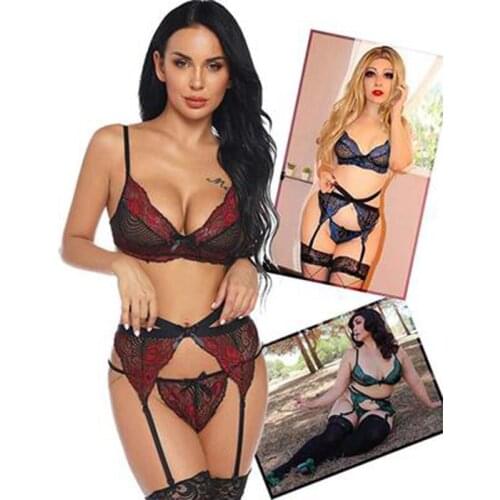 3-piece Bra Set Women Hallow Out Transparent Bra Set 2021 Ladies Sexy Underwear Lingerie Set