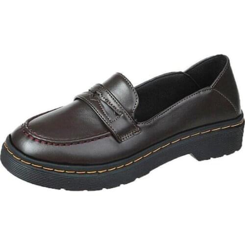 Retro British Style Women Girl Loafers JK Shoes Block Heels Slip-On Sewing Casual Shoes