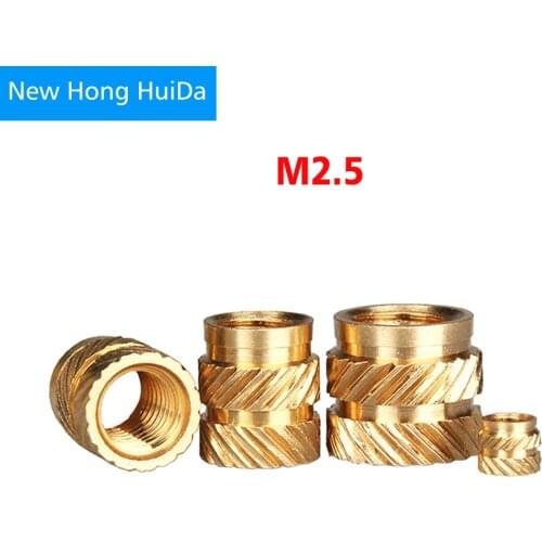M2.5 100Pcs Brass Knurled Nut Copper Hot Melt Thread Inset Nut Heating Molding SL-type Double Twill Knurled Injection Brass Nut