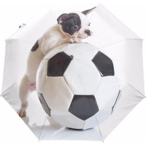 Cute French Bulldog Play the Soccer Umbrella Anti-uv Sun Protection Umbrella 3 Folding Gift Sunny Rainy Umbrellas For Women