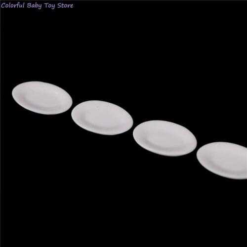 4Pcs/lot White 1/12 Or 1/6 Scale Dollhouse Miniature Ceramic Dishes Plate Tableware Decor Accessories