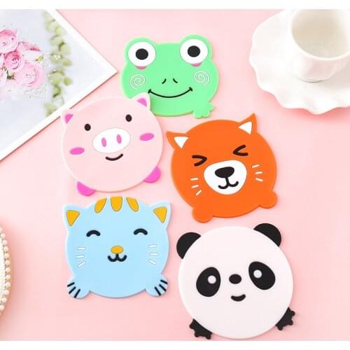 Cartoon Silicone Heat Insulation Coaster Portable Home Office Milk Coffee Cup Mat Non-slip Mug Mats Cute Animals Cup Pad Coaster