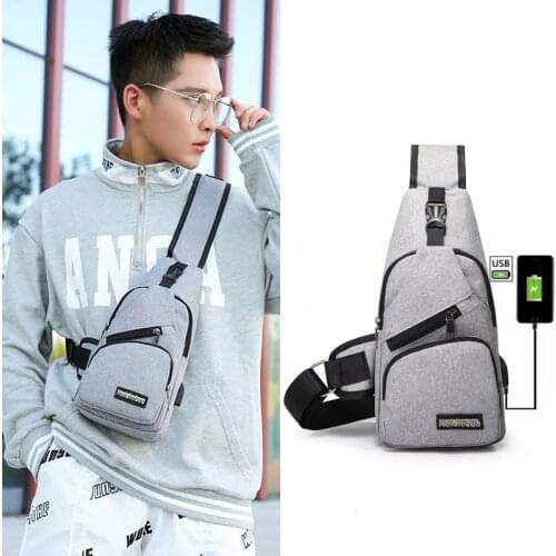 Mens Sling Shoulder Bag Canvas Outdoor Chest Bag with USB Port Casual Crossbody Bag Waterproof Travel Bags 2020