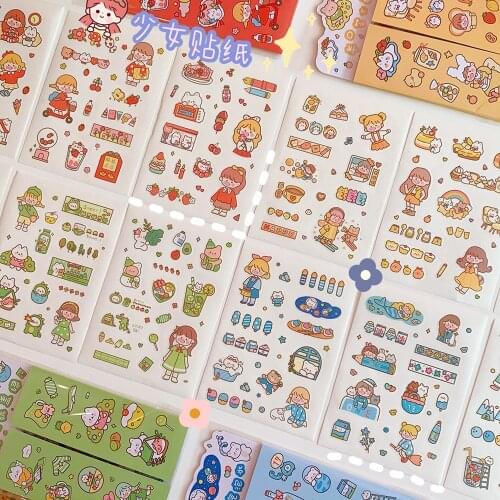 Korea Ins Creative Cute Girl Heart Diary Hand Account Cartoon Girl Sticker Earphone Decoration Sticker Tide