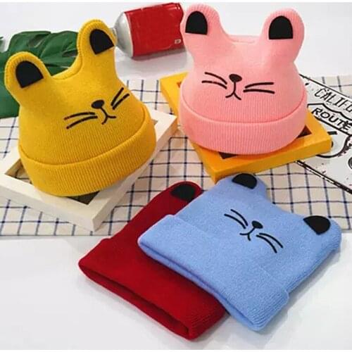 Autumn Baby Boy And Girl Knit Hat Winter Baby Warm Cat Cartoon Cap Children Wool Hat Cap Beanies Kids Christmas Gift Caps