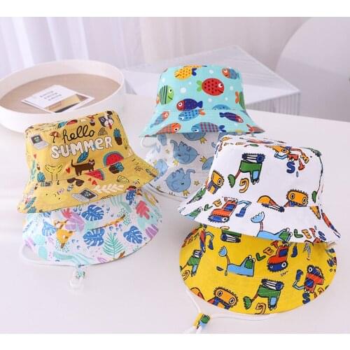 1-4 years Bucket Hat Cartoon Print Cotton Baby Fisherman Hats Summer Outdoor Beach girls boys Sun Caps