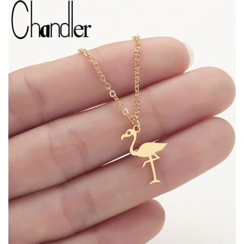 Chandler Stainless Steel Origami Flamingo Necklace & Pendant Bird Animal Jewelry For Ornitolog Party Accessories Geometry Colier