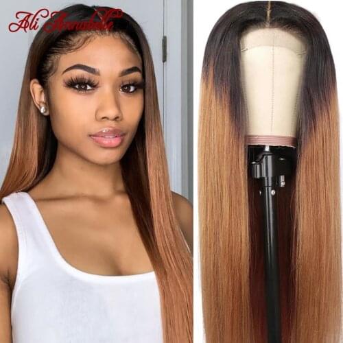 Ombre Colored T1B/30 Straight Human Hair Wigs For Women Pre-Plucked ALI ANNABELLE Brazilian Straight 4x4 Closure Colored Wigs