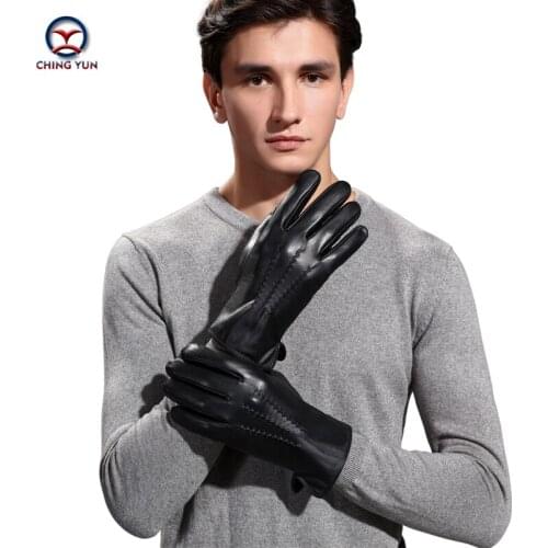 New Winter man Operate the phone genuine leather gloves black Wave pattern warm soft sheepskin High-grade men leather mittens