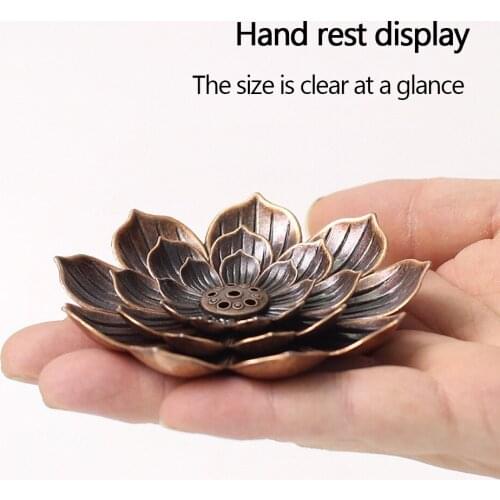 Antique Alloy Incense Burner Stick Holder Buddhism Lotus Line Incense plate Sandalwood Coil Base Temples Studios Home Decoration