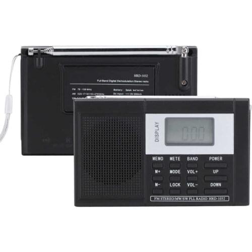 HRD-1032 Mini Portable Radio Digital Clock FM/AM/SW/MW Stereo Radio with Earphone Clock Radio