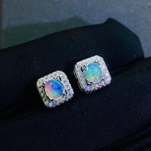 Simple Elegant Best Quality 100% Natural And Real Opal Earring 925 sterling silver Fine jewelry