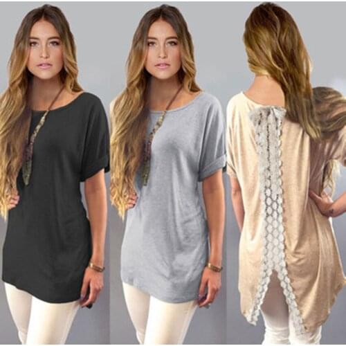 Plus Size 3 Colors Hot Sale 2017 Soft Cotton Lace Blouse Short Sleeve Long Length Shirt BOHO Style for Ladies Free Shipping