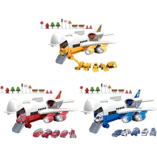 Aircraft Car Toys Set Simulation Track Inertia Music Lights Large Transport Cargo Airplane with Mini Vehicles Kids Gifts