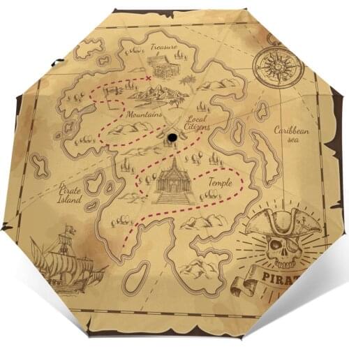 Wind Resistant Folding Automatic Umbrella Women Auto Pirate Treasure Map Windproof Umbrellas Rain For Men Parasol