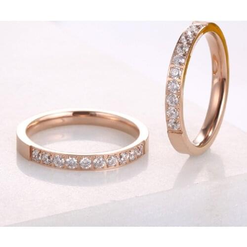 High quality Rose Gold Colors AAA Zirconia Rings for Woman Man Wedding Stainless Steel Valentine Gift Not Fade Jewelry