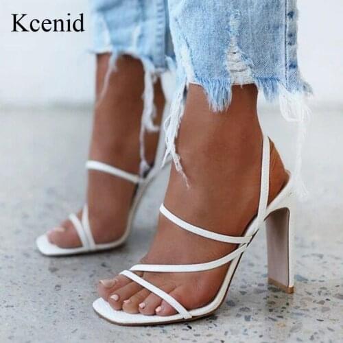 Kcenid 2021 Sandals women high heels ladies shoes square open toes fashion party female lady heels shoes sandals for women