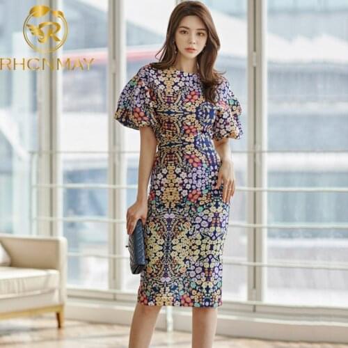 Summer Women Skirt Set 2020 Fashion Print Lantern Sleeve Shirt Tops + High Waist Pencil Skirts Suit
