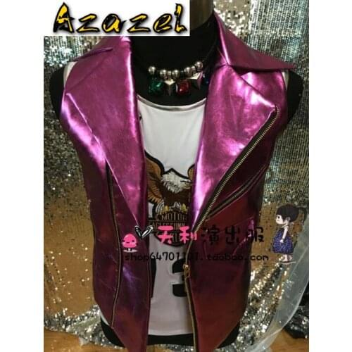 Man Brand Hip Hop Sleeveless Vests Jacket Nightclub Male singer Fashion stage costume Mens New Performance Lapel zipper Vest