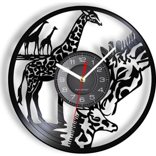 Giraffes Decorative Wall Clock Wild Animals Mother Giraffe & Baby Love Family Affection LED Lighting Wall Watch Kids' Room Decor