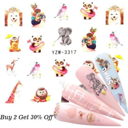 LCJ 1 PC Panda Rose Flower Water Transfer Nail Art Sticker Beauty Pink Maple Leaf Decal Nails Art Decorations
