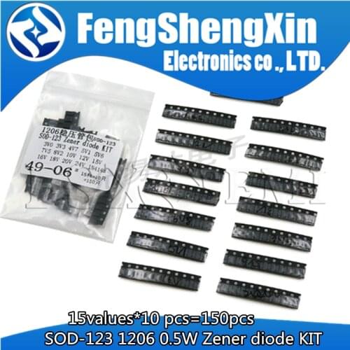 15values*10 pcs=150pcs SOD-123 1206 0.5W Zener diode SMD package KIT 3V~24V 1N4148