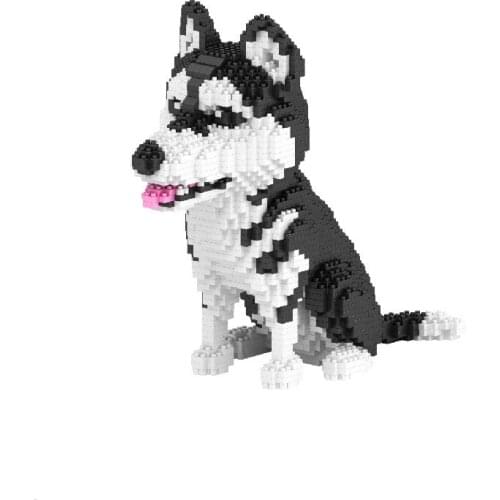 Husky Dog Animal Pet 3D Model 1900pcs DIY Diamond Mini Building Small Blocks Brick Toy for Children