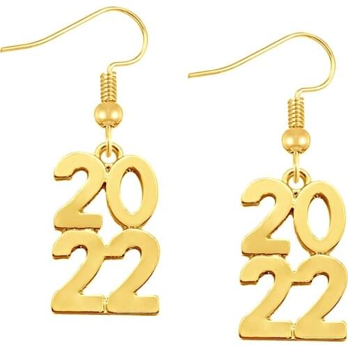 2022 number label metal pendant earrings new year party gift souvenir jewelry eardrop