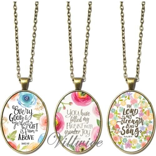 3 Pcs / Set Vintage Bronze Bible Verse Necklace Art Picture Oval Glass Pendant 30*40 mm Scripture Quote Jewelry Christian Gifts