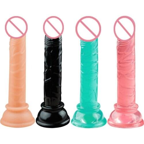 4Colors Crystal Mini Dildo 15*2.5CM with Suction Cup Realistic Penis Female Vaginal stimulate Massage Plug Sex Toys for Woman
