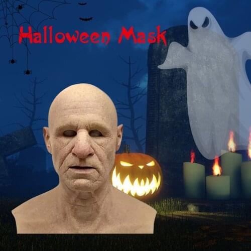 4# Old Woman Mask Halloween Creepy Wrinkle Face Mask Latex Cosplay Party Props Uper Soft Old Grandpa Adult Mask Toy
