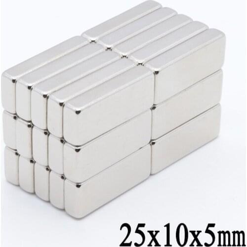 50pcs N35 25x10x5 mm High Quality Super Strong Cuboid Block Craft Rare Earth Neodymium Permanent Magnet
