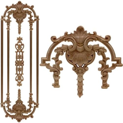 RUNBAZEF Antique Decorative Wood Appliques for Furniture Decor Cabinet Door Irregular Wooden Mouldings Flower Carving Figurine