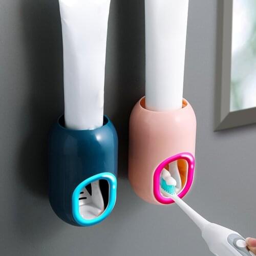 Automatic Toothpaste Squeezer Wall Mounted Hands Free Dispenser Toothpaste Rack Shelf for Bathroom Washroom