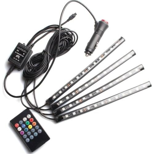 Car Strip Light Under Dash Lighting Kit 4PCS Interior Lights DC 12V Multicolor Music with Sound Active Function, Remote Control