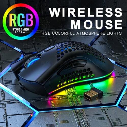 Pohiks 1pc 2.4GHz USB Rechargeable Wireless Gaming Mouse Honeycomb Hollow Adjustable 1600 DPI 7 Buttons Mice For PC Laptop