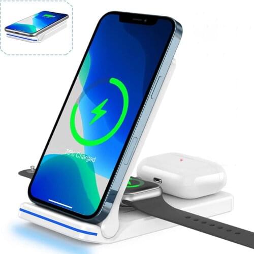 Wireless Charger Foldable 3 in 1 Qi-Certified 15W Fast Charging Station for Air pods/Apple Watch se/6/5/4/3/2/1 Sumsung