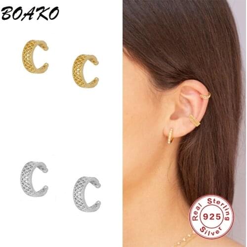 BOAKO 925 Sterling Silver New Design Retro Hollow Loop Clip Earrings Non Pierced Punk Ear Clip for Women Girl Party Fine Jewelry