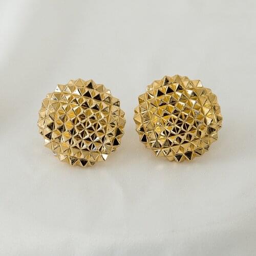 Round Spiked Big Earrings For Woman Gold Color Daily Wear Urban Style Street Fashion Accessories Fashion Jewelry
