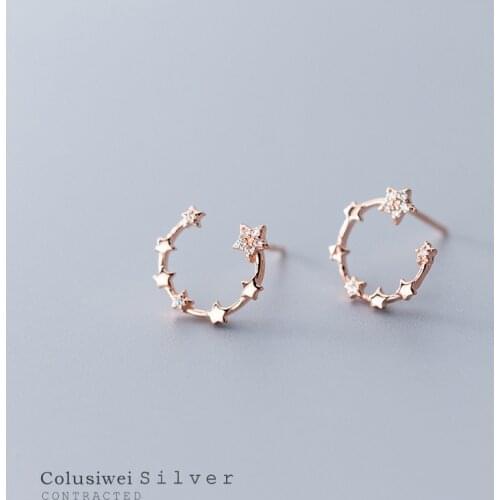 Colusiwei Twinkle Stars Earrings Bright Clear CZ C Shape Stud Earring for Women Real 925 Sterling Silver Fashion Jewelry